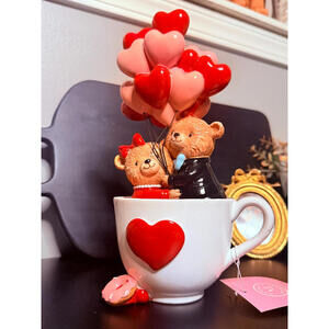 Martha Stewart Valentine Teddy Bear Heart Mug Decor Ceramic Love Bears NWT